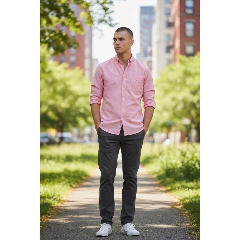 J Crew Oxford Button Down Shirt Coral Pink Sunwashed Mens XL Casual EUC Unisex